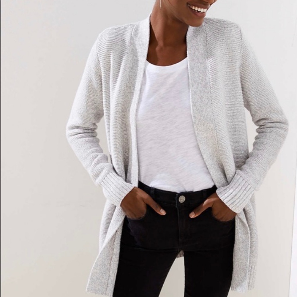 NWT LOFT Light Grey Textured Open Cardigan